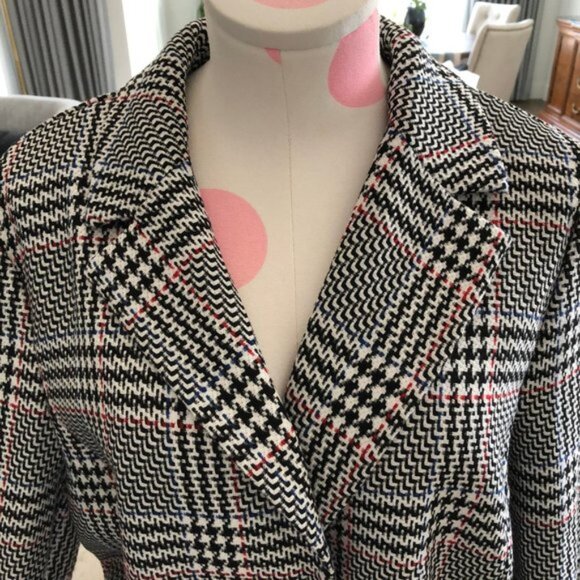 Sigrid Olsen New Fusion Plaid 2 Button Notch Collar Coat Blk White Red Sz 12 NWT - Picture 4 of 15